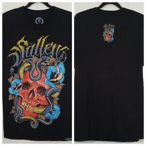 Sullen Art Red Skull Snake Tattoo Graphic T-Shirt Men's Large Cotton Black Tee
